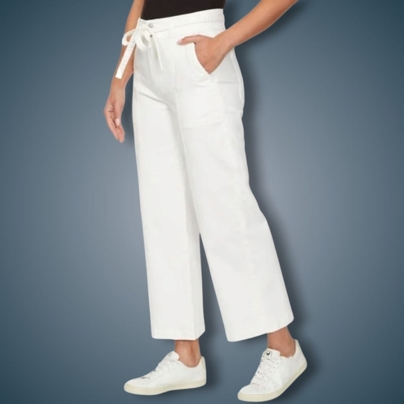 Hudson Jeans Women Wide-Led White Pants Premium Stretch Denim in Trendy Size 8 - Picture 4 of 13